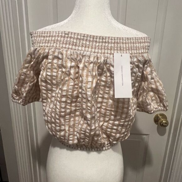 NWT women's French connection Flippa Poplin Gingham off the shoulder size small - Picture 4 of 6
